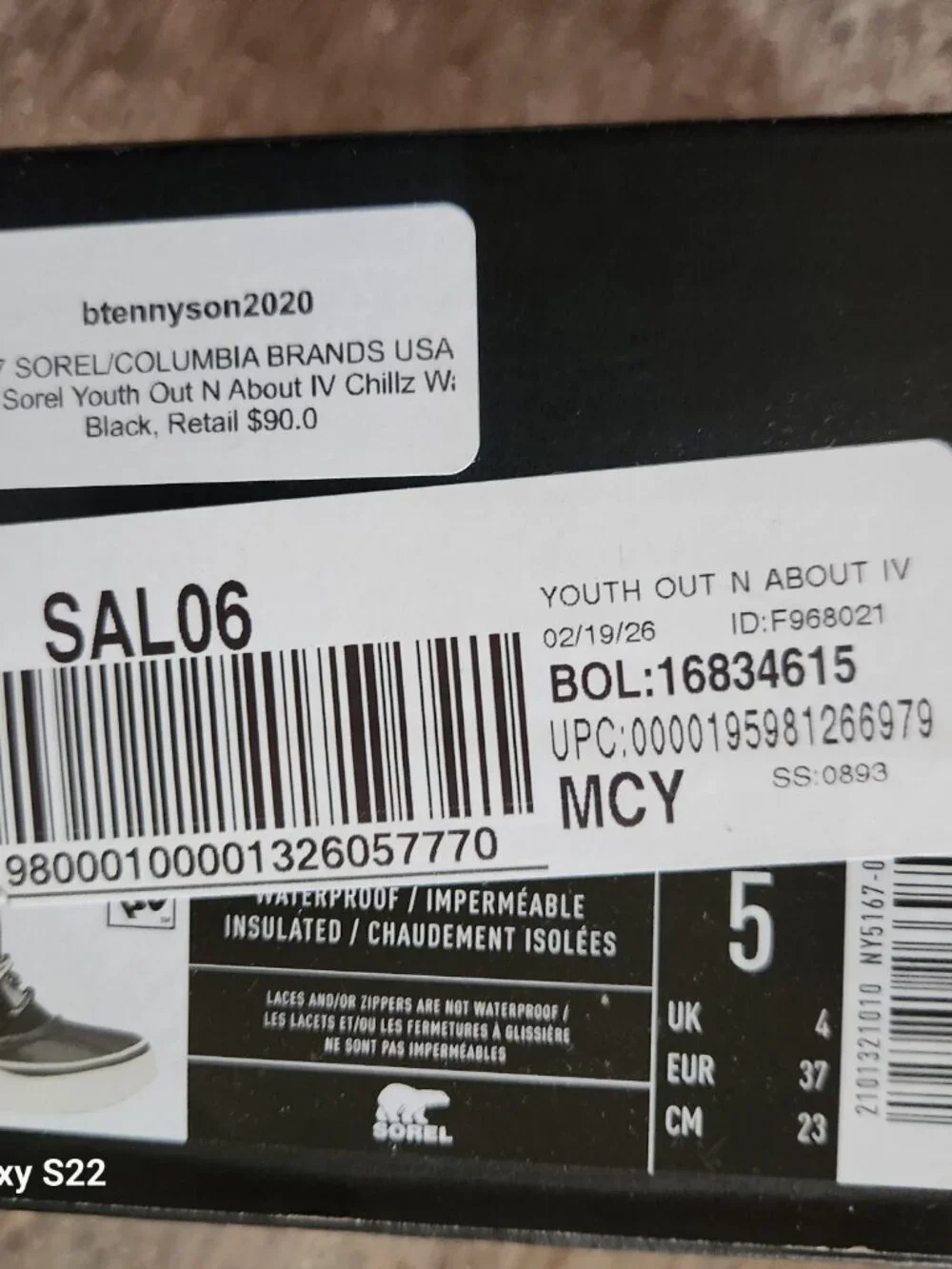 SOREL Out N About IV Waterproof Duck Boot - Kids. Size 5